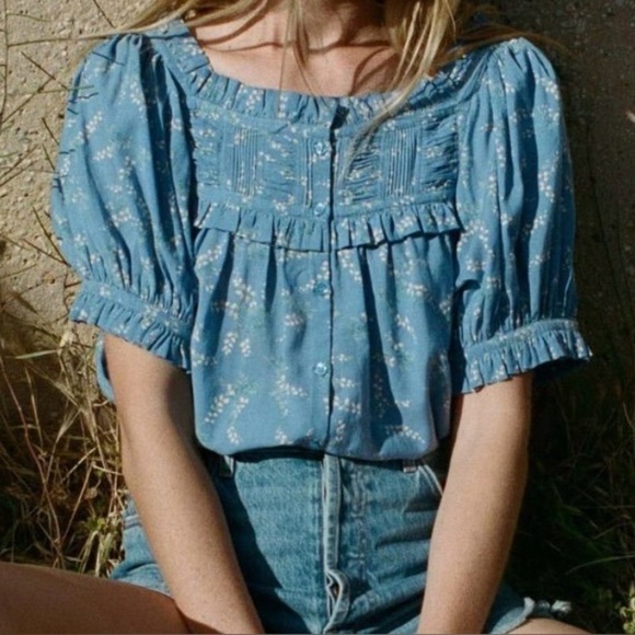 Doen Farley Short Sleeve Top Lapis Bluebell Ballad Size Medium - Picture 2 of 10